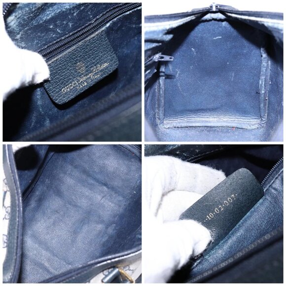 GUCCI GG Supreme Sherry Line Boston Bag PVC Navy Gold Auth ki5935 - Picture 15 of 16